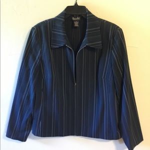Rafaela Navy Pinstripe Zip Front Blazer Jacket